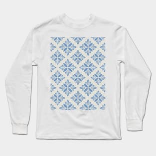 Classic Blue Motif Tile Pattern Long Sleeve T-Shirt